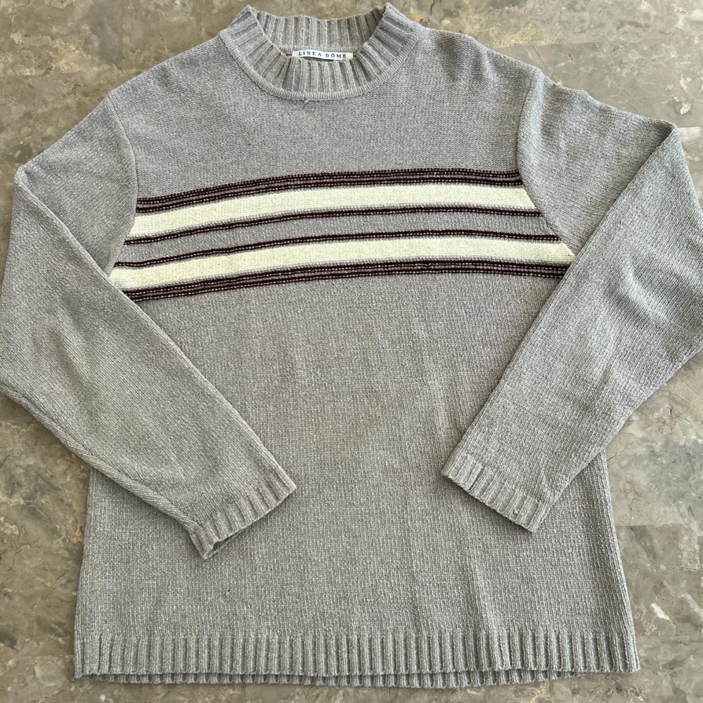 Vintage 2000s Linea Dôme Gray Striped Crewneck Knit Sweater Size M